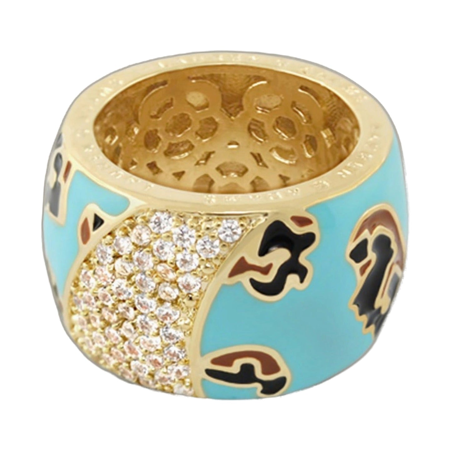 Fab Band Cocktail Ring by Lauren G Adams, turquoise enamel band with gold lattice and crystals on Tampa Home & Garden Store