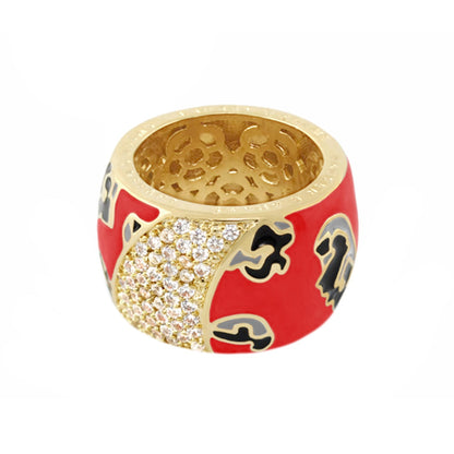 Fab Band Cocktail Ring, gold-tone with red enamel, pavé crystals and honeycomb inner lattice on Tampa Home & Garden Store
