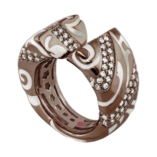 Rock My Swirl Cocktail Ring in brown and cream enamel with pave crystals by Lauren G Adams on Tampa Home & Garden Store