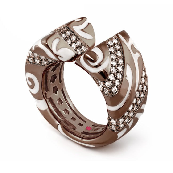 Rock My Swirl Cocktail Ring brown and white enamel swirl pavé crystals by Lauren G Adams on Tampa Home & Garden Store