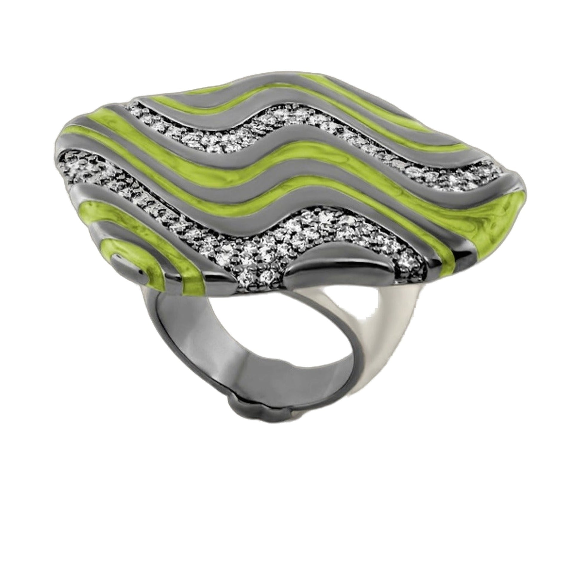 Moon Dust Cocktail Ring Lauren G Adams lime enamel wavy bands with pavé diamonds on silver on Tampa Home & Garden Store