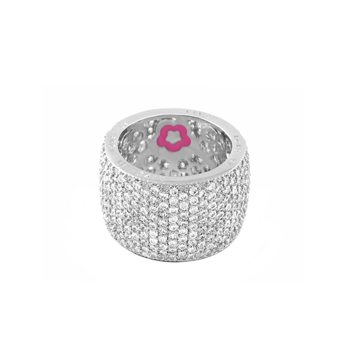 Shimmer & Glimmer Eternity Band ring, silver pavé diamonds, Lauren G Adams, pink interior emblem on Tampa Home & Garden Store