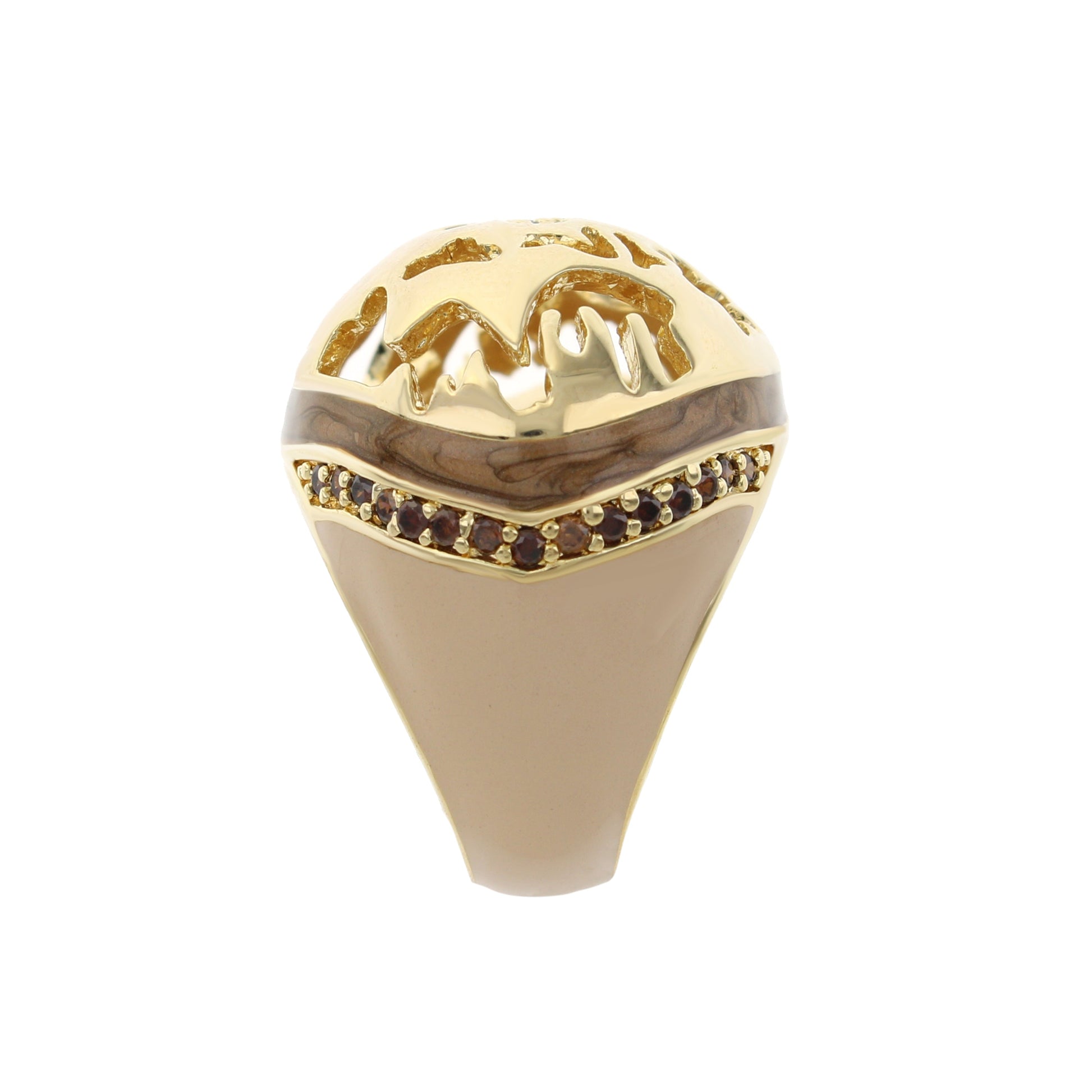 Allure Cocktail Ring, gold-tone Lauren G Adams ring with cutout lattice and brown band on Tampa Home & Garden Store
