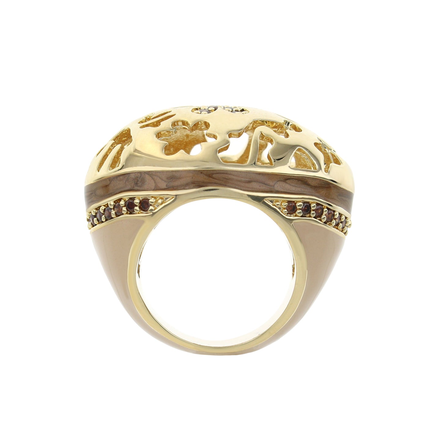 Allure Cocktail Ring by Lauren G Adams, gold-tone ring with brown damascene inlay and openwork on Tampa Home & Garden Store