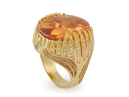 Flames of Glory Cocktail Ring gold-tone orange gemstone with pavé diamonds Lauren G Adams on Tampa Home & Garden Store