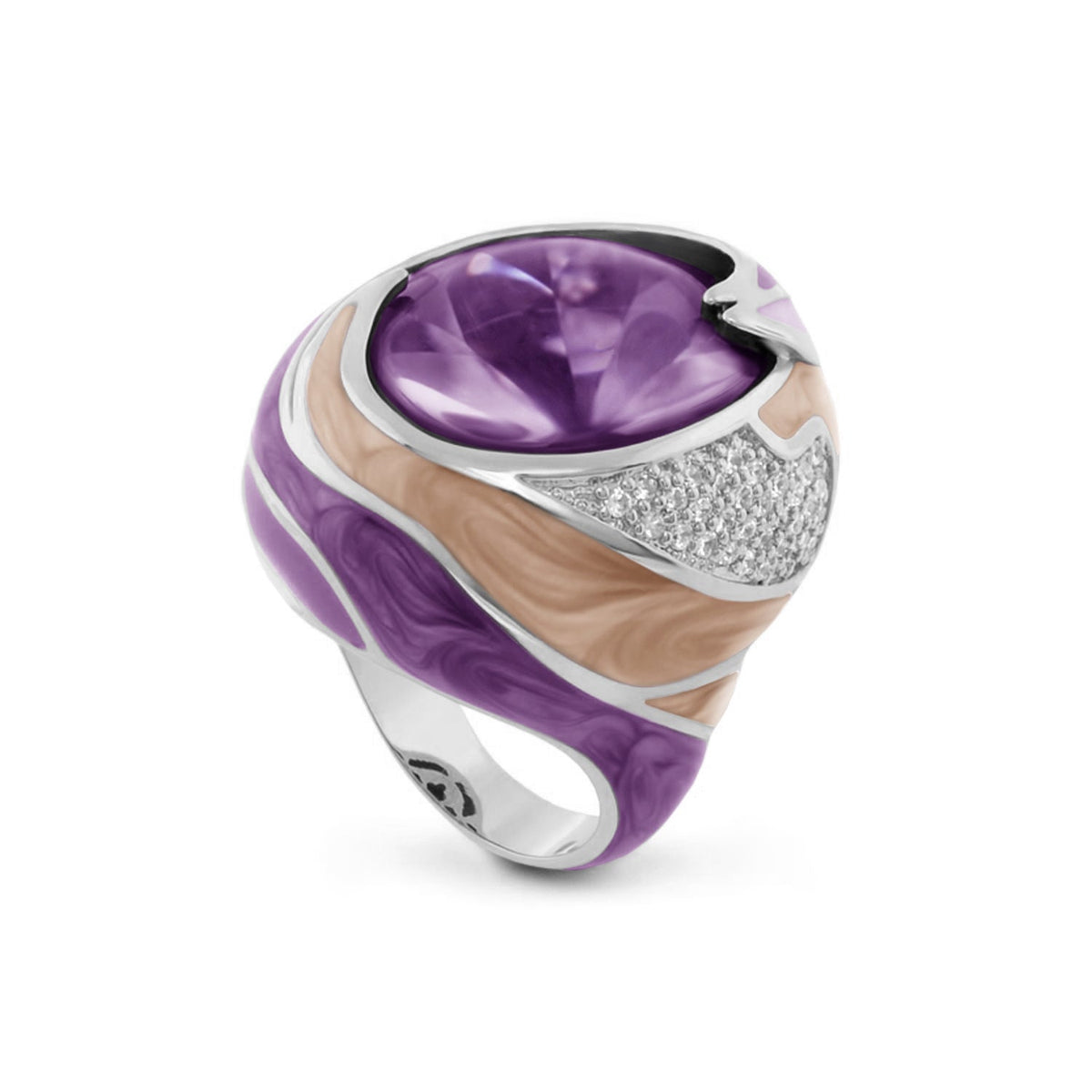 Sweet and Sassy Cocktail Ring by Lauren G Adams, purple peach enamel swirls and crystals on Tampa Home & Garden Store