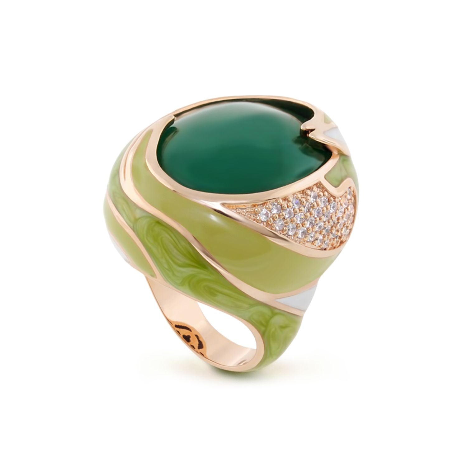 Sweet and Sassy Cocktail Ring by Lauren G Adams with green cabochon center and pavé diamonds on Tampa Home & Garden Store