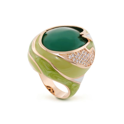 Sweet and Sassy Cocktail Ring by Lauren G Adams with green cabochon center and pavé diamonds on Tampa Home & Garden Store