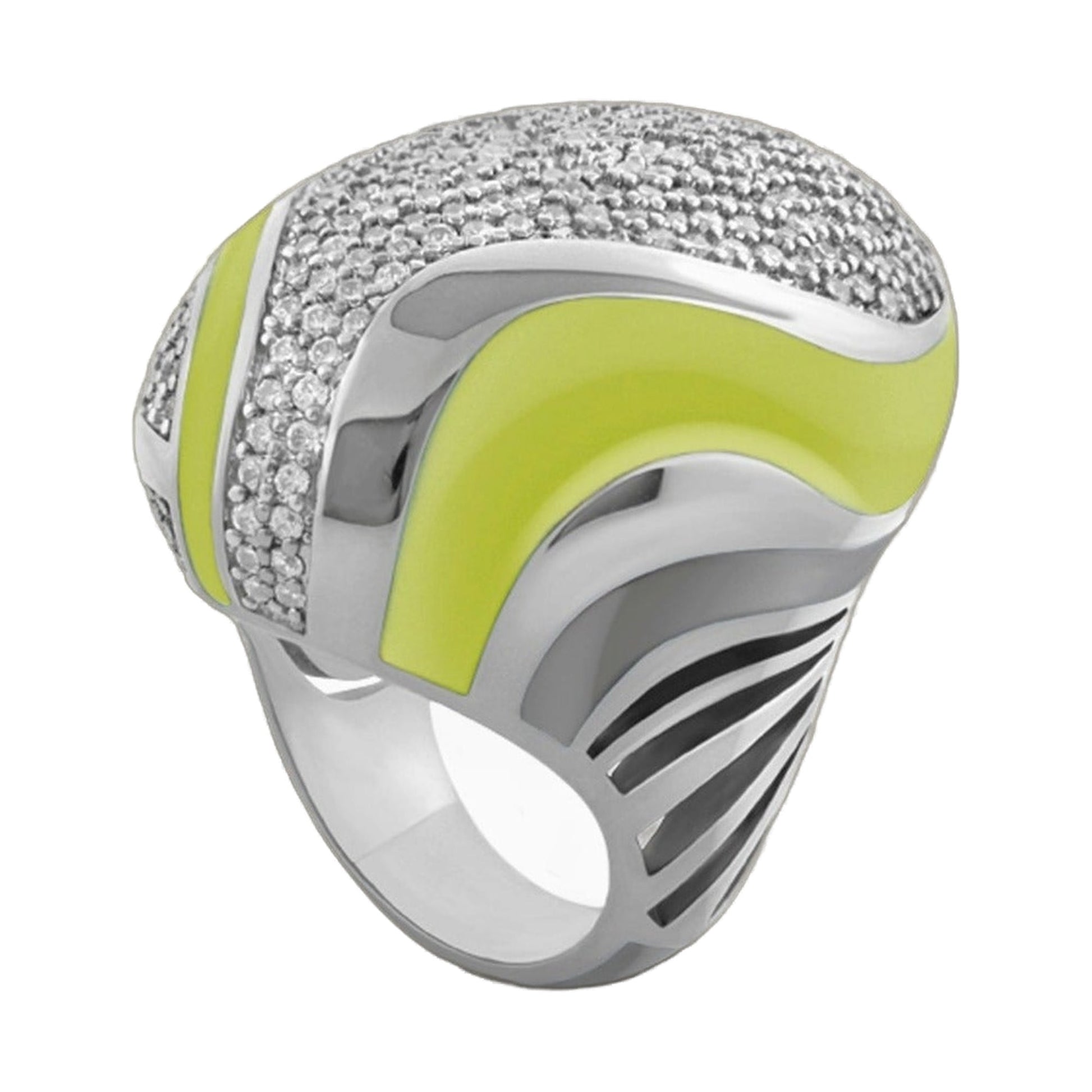 Angel Wings Cocktail Ring by Lauren G Adams with lime enamel and pave crystals on a silver band on Tampa Home & Garden Store