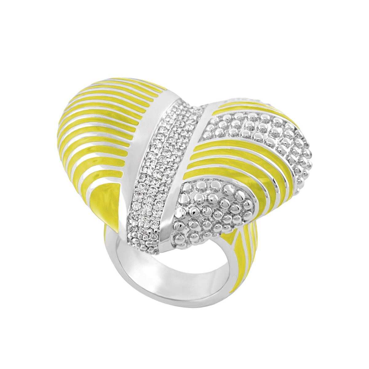 Lauren G Adams Sweetheart cocktail ring in silver with yellow enamel stripes and pavé diamonds on Tampa Home & Garden Store