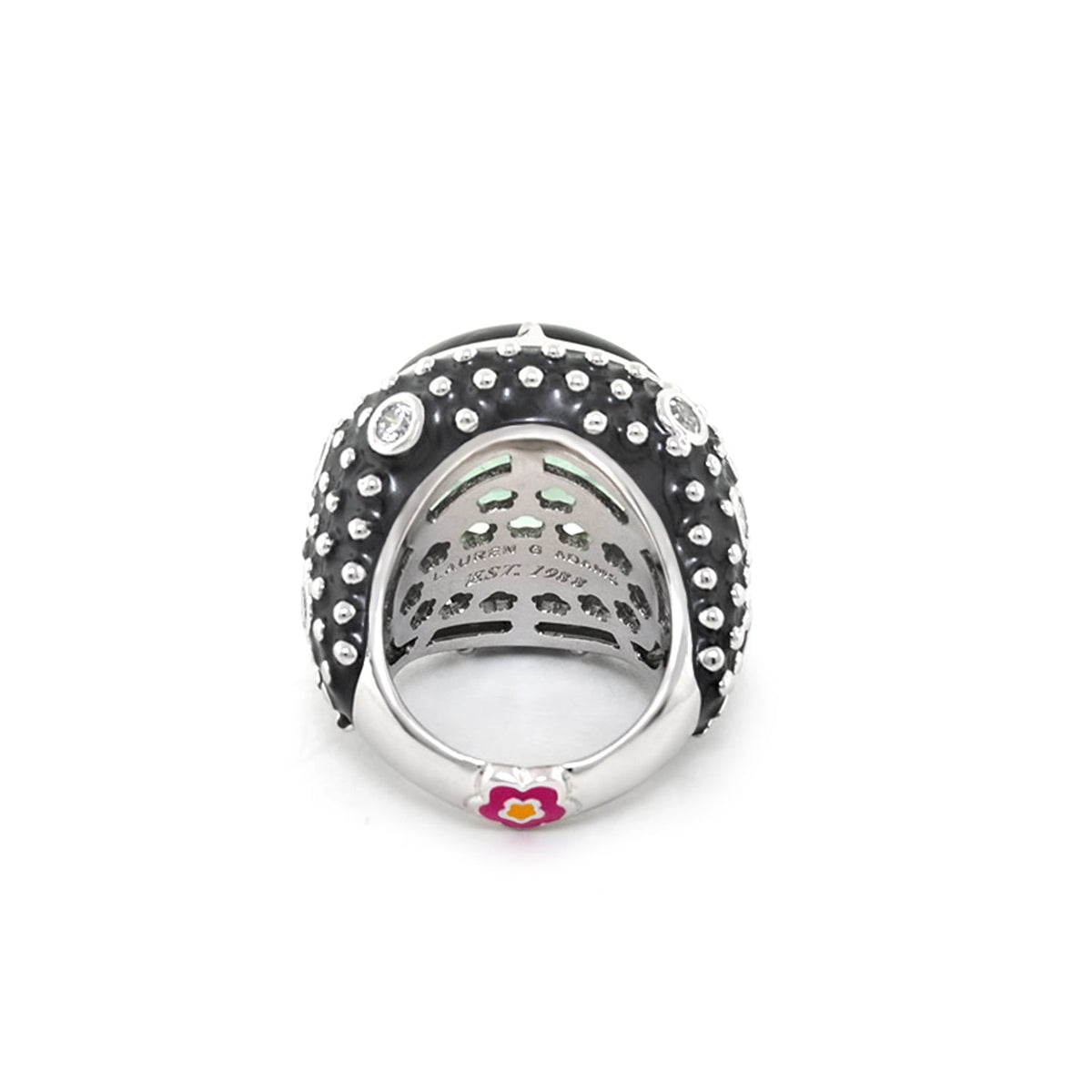 Cool Rider Cocktail Ring by Lauren G Adams, black studded dome with silver beads on Tampa Home & Garden Store