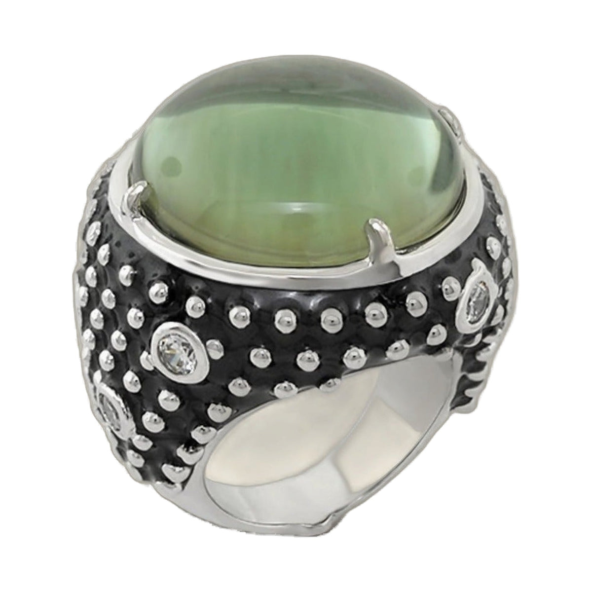 Cool Rider Cocktail Ring emerald green cabochon with black studded band by Lauren G Adams on Tampa Home & Garden Store