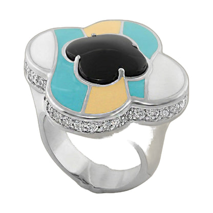 Clover Cocktail Ring turquoise and yellow enamel clover panels with pave band on Tampa Home & Garden Store