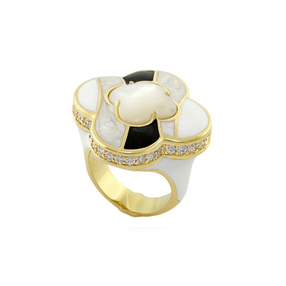 Clover Cocktail Ring by Lauren G Adams in white enamel with gold setting and pave diamonds on Tampa Home & Garden Store