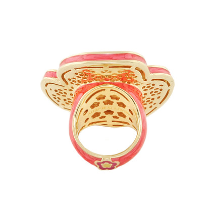 Rose Petal Cocktail Ring by Lauren G Adams, gold-tone band with pink enamel petals on Tampa Home & Garden Store