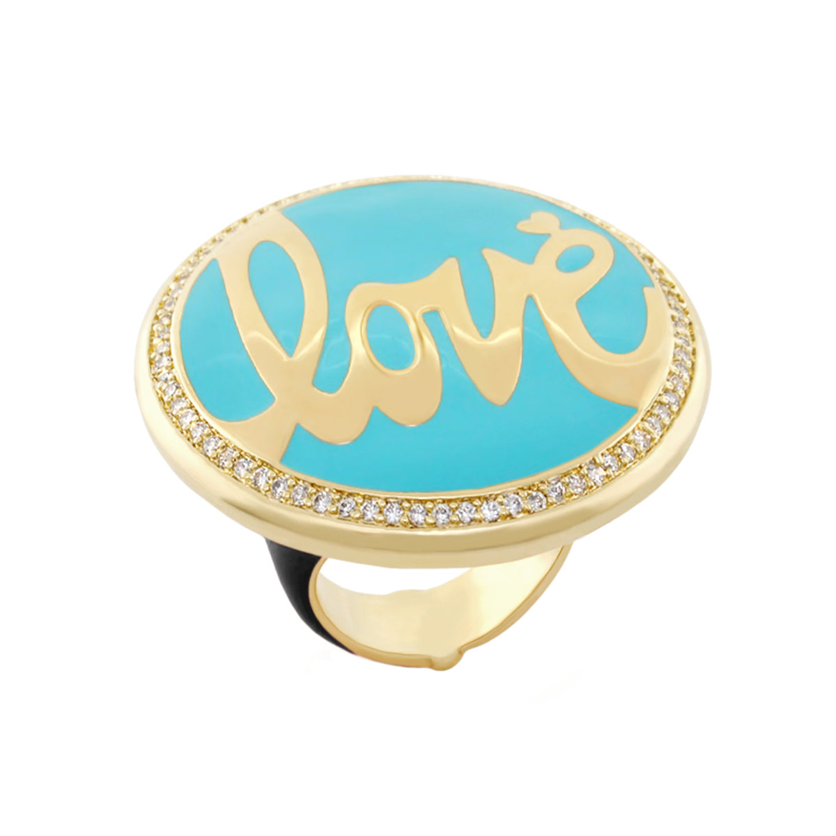 Love Rocks Ring turquoise enamel cocktail ring in gold with pavé diamonds, Lauren G Adams on Tampa Home & Garden Store