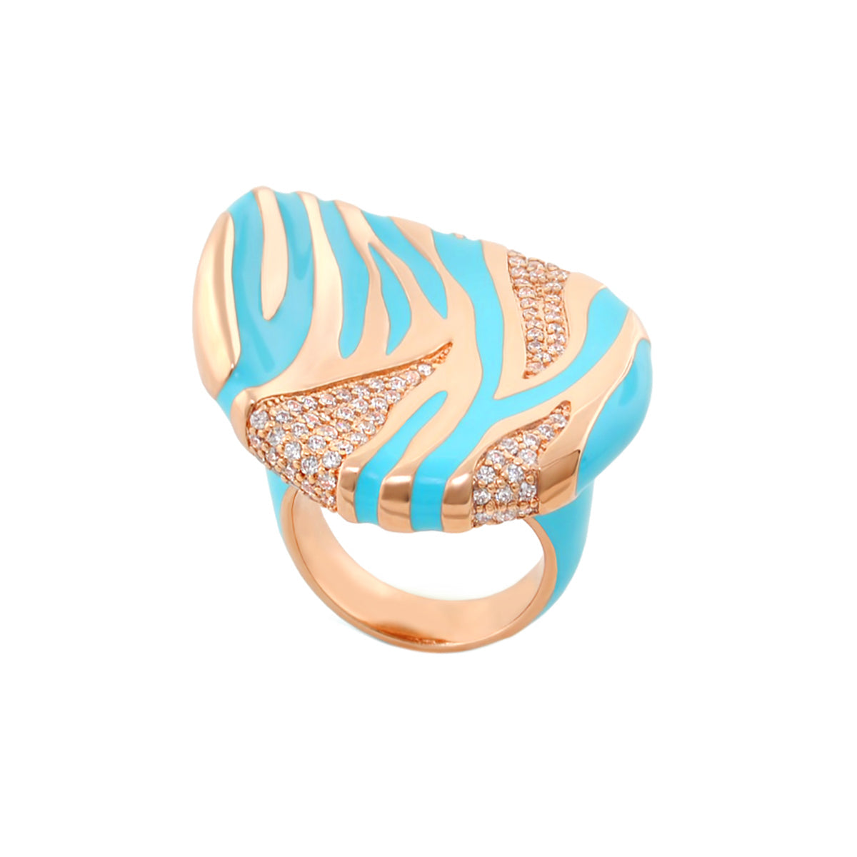 Wild Child Ring by Lauren G Adams, rose-gold cocktail ring with turquoise enamel zebra stripes on Tampa Home & Garden Store