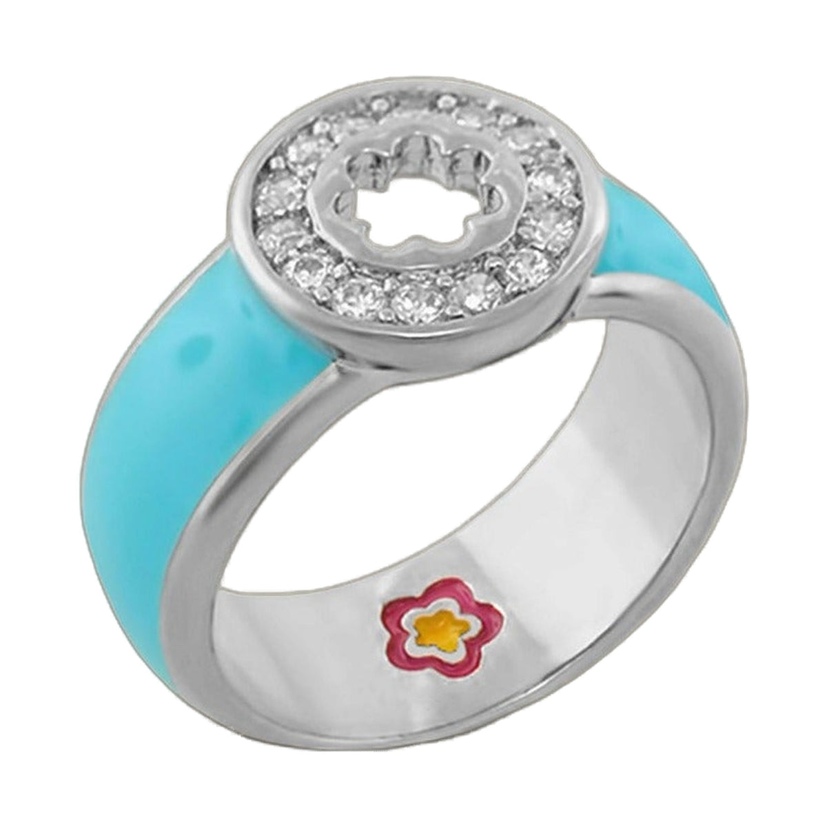 Daisy Dreams Ring by Lauren G Adams, turquoise enamel cocktail ring with daisy accents on Tampa Home & Garden Store