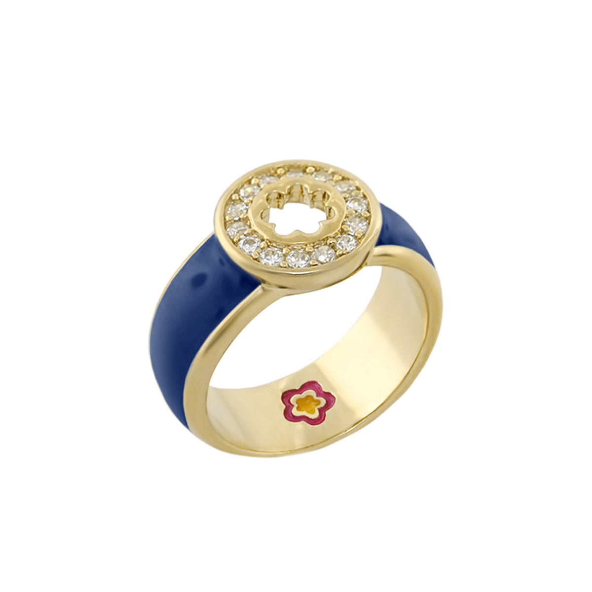 Daisy Dreams Ring gold-tone cocktail ring with blue enamel band and diamond halo on Tampa Home & Garden Store