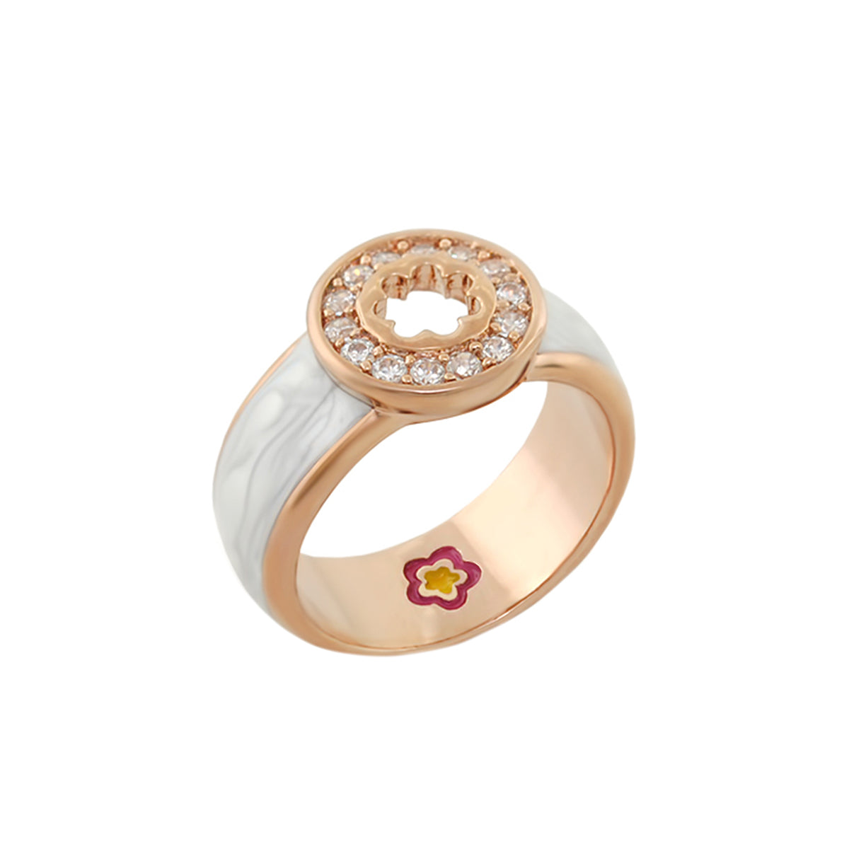Daisy Dreams Ring by Lauren G Adams, rose gold cocktail ring with a diamond halo and marbled band on Tampa Home & Garden Store