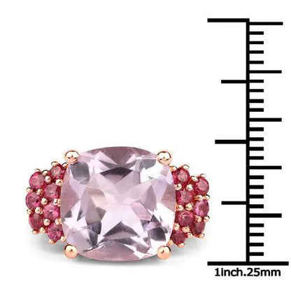 Ring with cushion-cut pink amethyst center and rhodolite garnet clusters in .925 sterling silver on Tampa Home & Garden Store