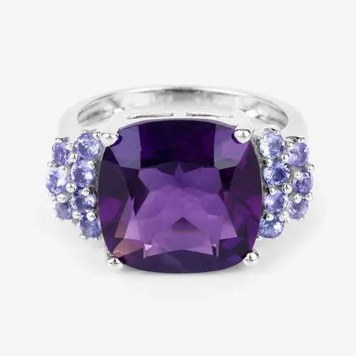 6.34ct amethyst and tanzanite ring in .925 sterling silver with purple side stones on Tampa Home & Garden Store