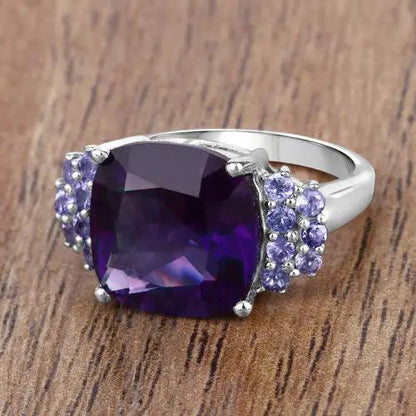 Sterling silver ring with 6.34ct cushion-cut amethyst and purple tanzanite accents on Tampa Home & Garden Store