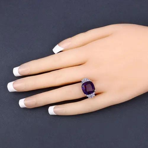 6.34ct amethyst & tanzanite ring in .925 sterling silver with cushion-cut center and side accent stones on Tampa Home & Garden Store