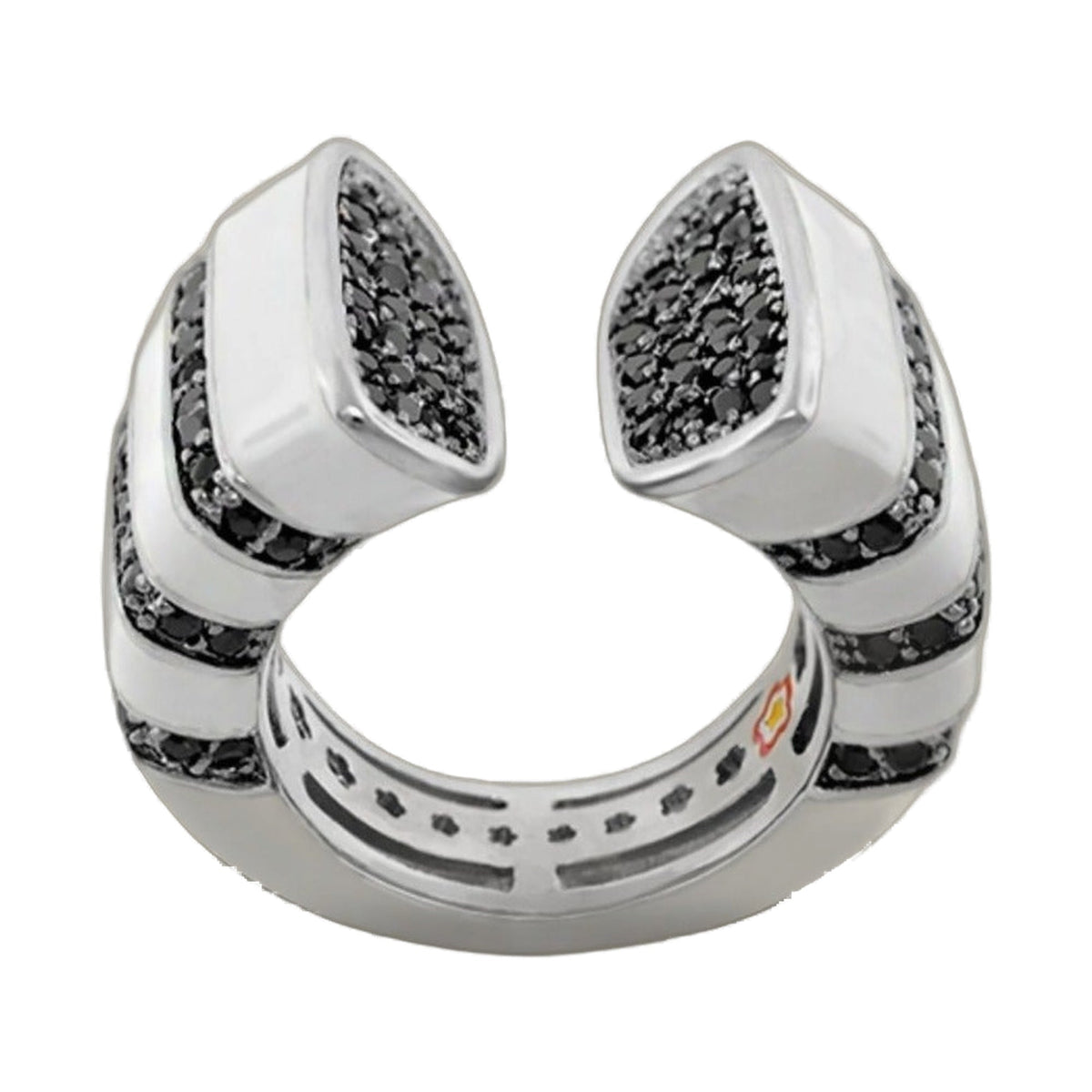 Earth Wind and Fire Ring Ridged Pavé in silver-tone metal with black pavé stones on Tampa Home & Garden Store