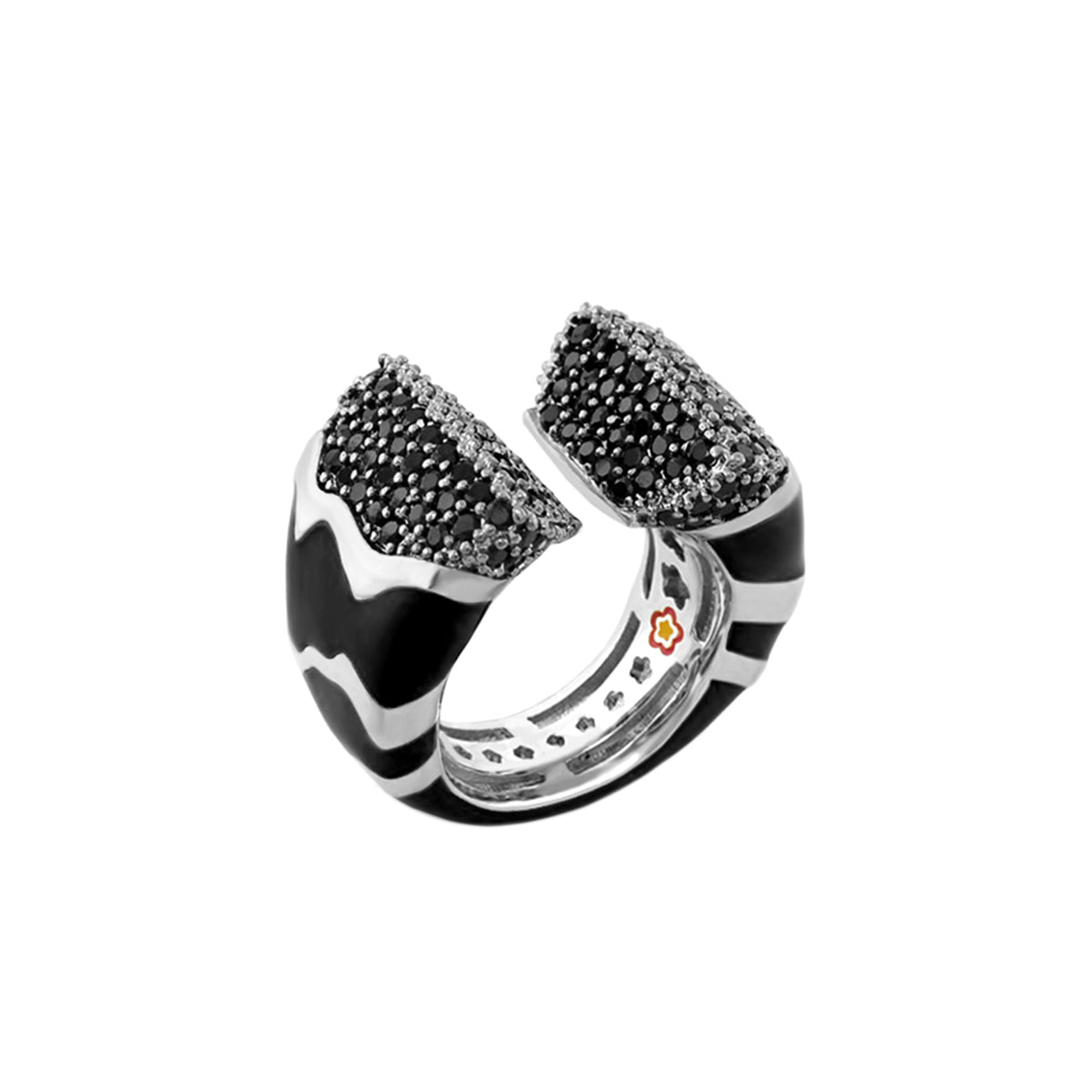 Earth Wind & Fire Wave Pavé Tips cocktail ring with black pavé stones and bold band by Lauren G Adams on Tampa Home & Garden Store