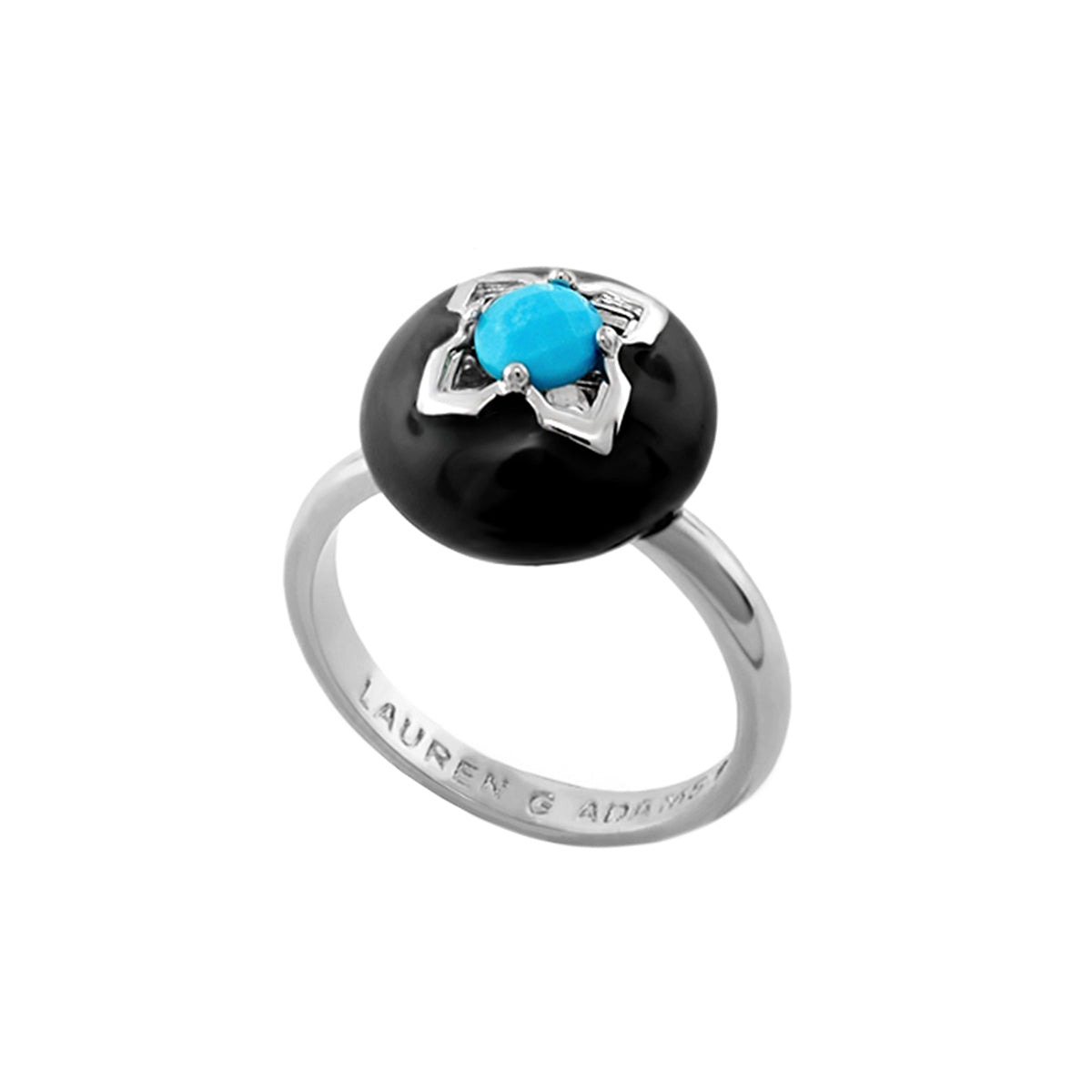 Starry Nights Ring by Lauren G Adams with black bead and turquoise stone silver setting on Tampa Home & Garden Store