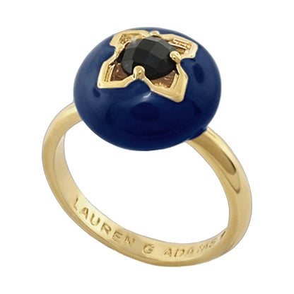 Starry Nights Ring with blue bead and black gemstone in gold band by Lauren G Adams on Tampa Home & Garden Store