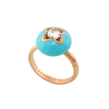 Starry Nights ring by Lauren G Adams; turquoise cabochon with clear gem on rose-gold band on Tampa Home & Garden Store