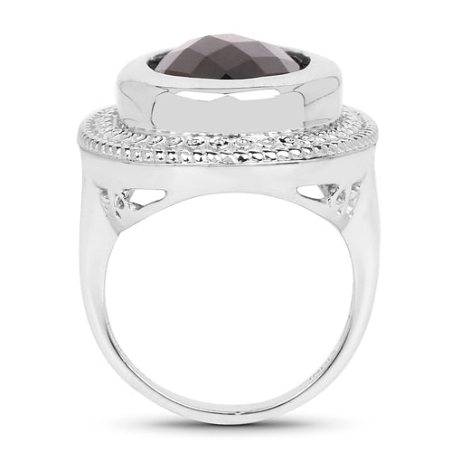 7.90 Carat smoky quartz sterling silver ring by Bids.com with a faceted stone and beaded halo on Tampa Home & Garden Store