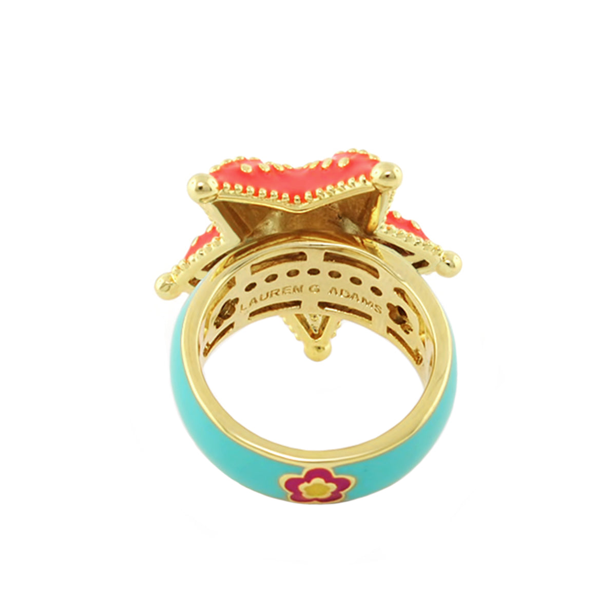 Eau Starfish Cocktail Ring turquoise enamel band with red starfish top Lauren G Adams on Tampa Home & Garden Store