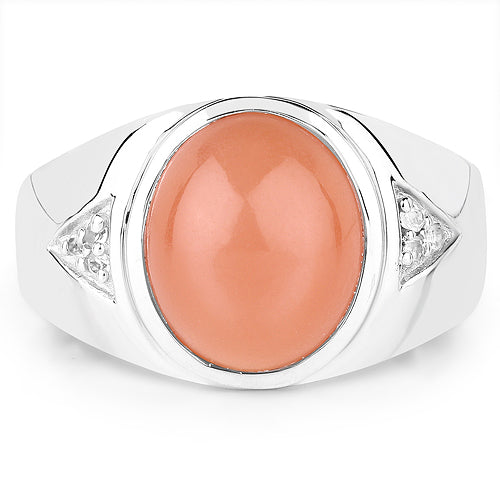 Ring peach moonstone centerpiece with white topaz accents in sterling silver .925 band Bids.com on Tampa Home & Garden Store