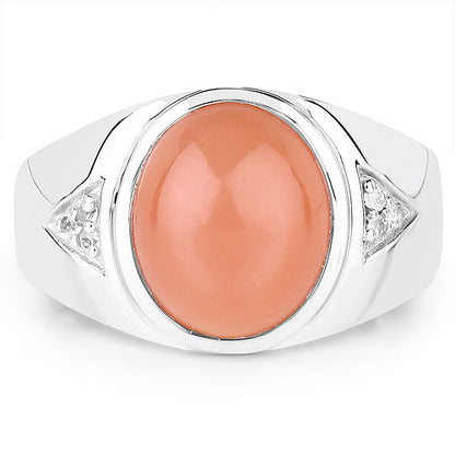 Ring peach moonstone centerpiece with white topaz accents in sterling silver .925 band Bids.com on Tampa Home & Garden Store