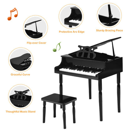 30-Key Wood Toy Kids Grand Piano with Bench