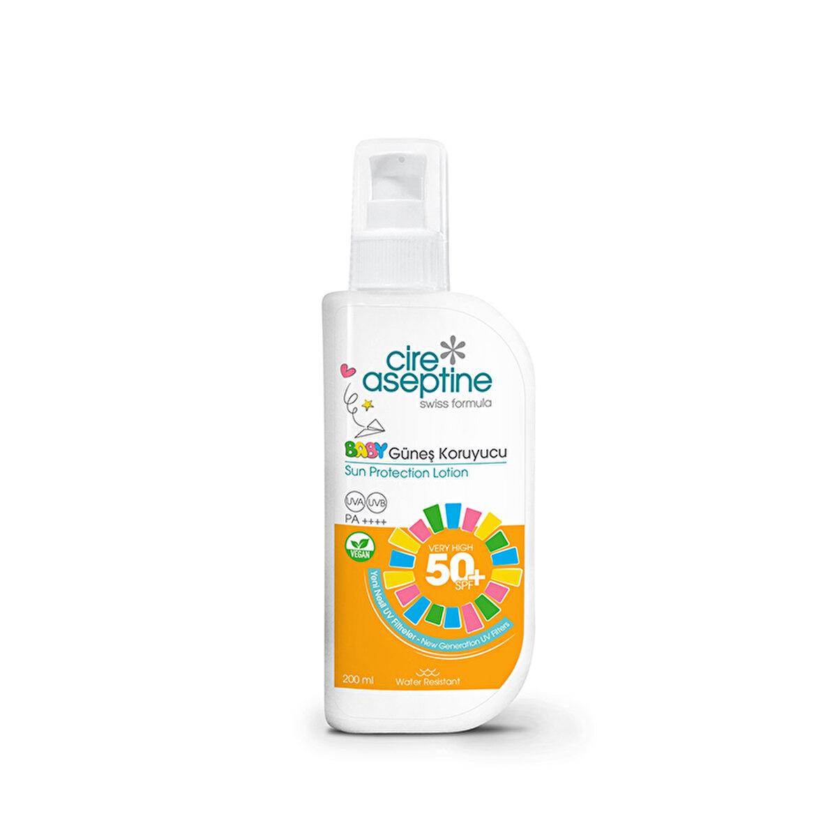 Cire Aseptine Sunscreen Lotion SPF 50+ for kids, vegan, water resistant bottle with spray top on Tampa Home & Garden Store