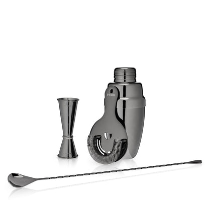 Warren 4 Piece Steel and Gunmetal Barware Set