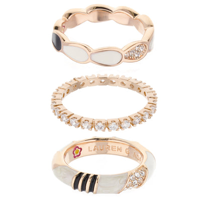 Moon Flower Stackable Ring Set, 2 rose gold rings with white enamel petals and crystal accents by Lauren G Adams on Tampa Home & Garden Store