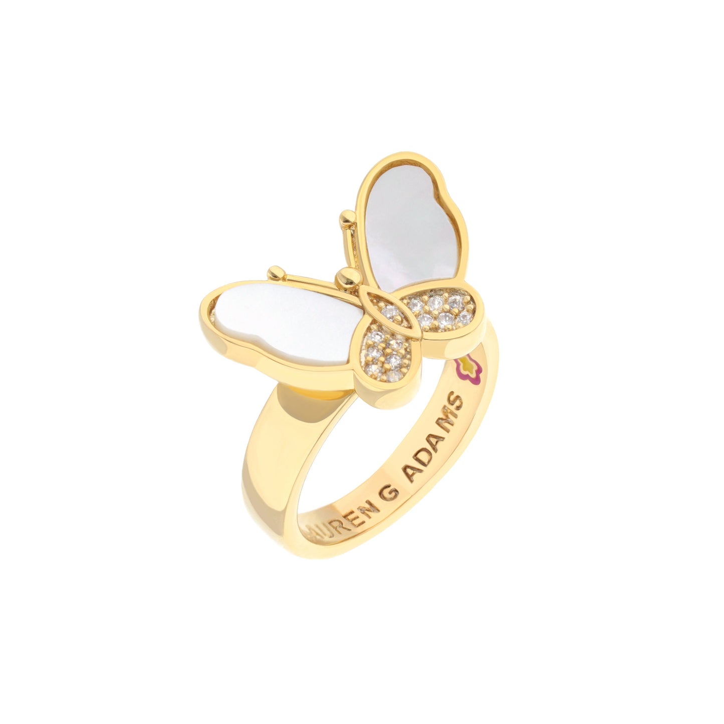 Mariposa Ring gold butterfly with white enamel wings and pavé diamond accents by Lauren G Adams on Tampa Home & Garden Store