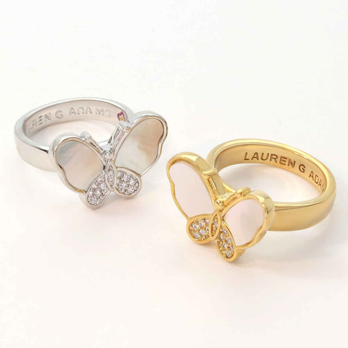 Mariposa Ring by Lauren G Adams, silver butterfly with mother-of-pearl, 2 rings on Tampa Home & Garden Store