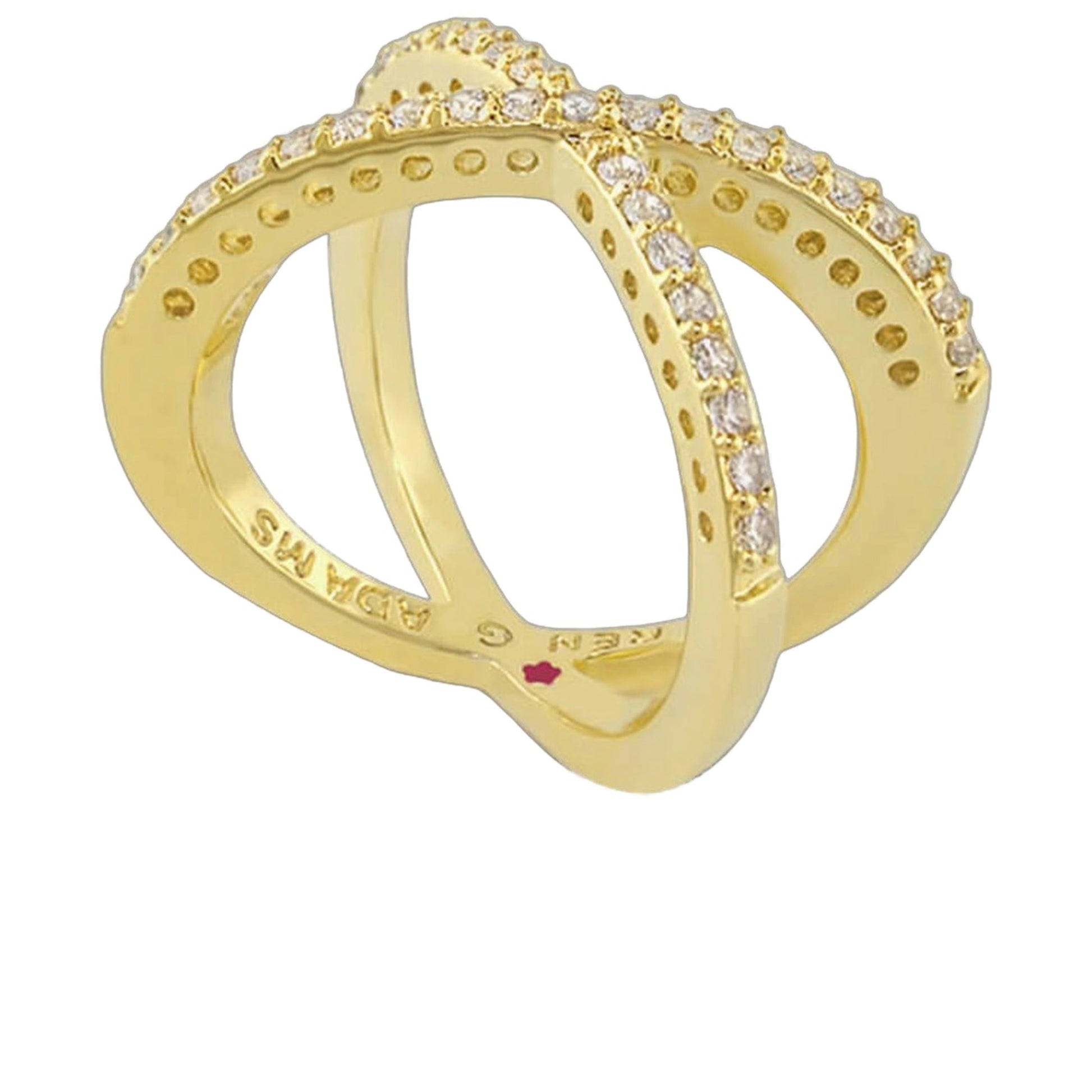 Axis Cocktail Ring by Lauren G Adams, gold band with pave diamonds, dual-band design on Tampa Home & Garden Store