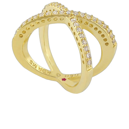 Axis Cocktail Ring by Lauren G Adams, gold band with pave diamonds, dual-band design on Tampa Home & Garden Store