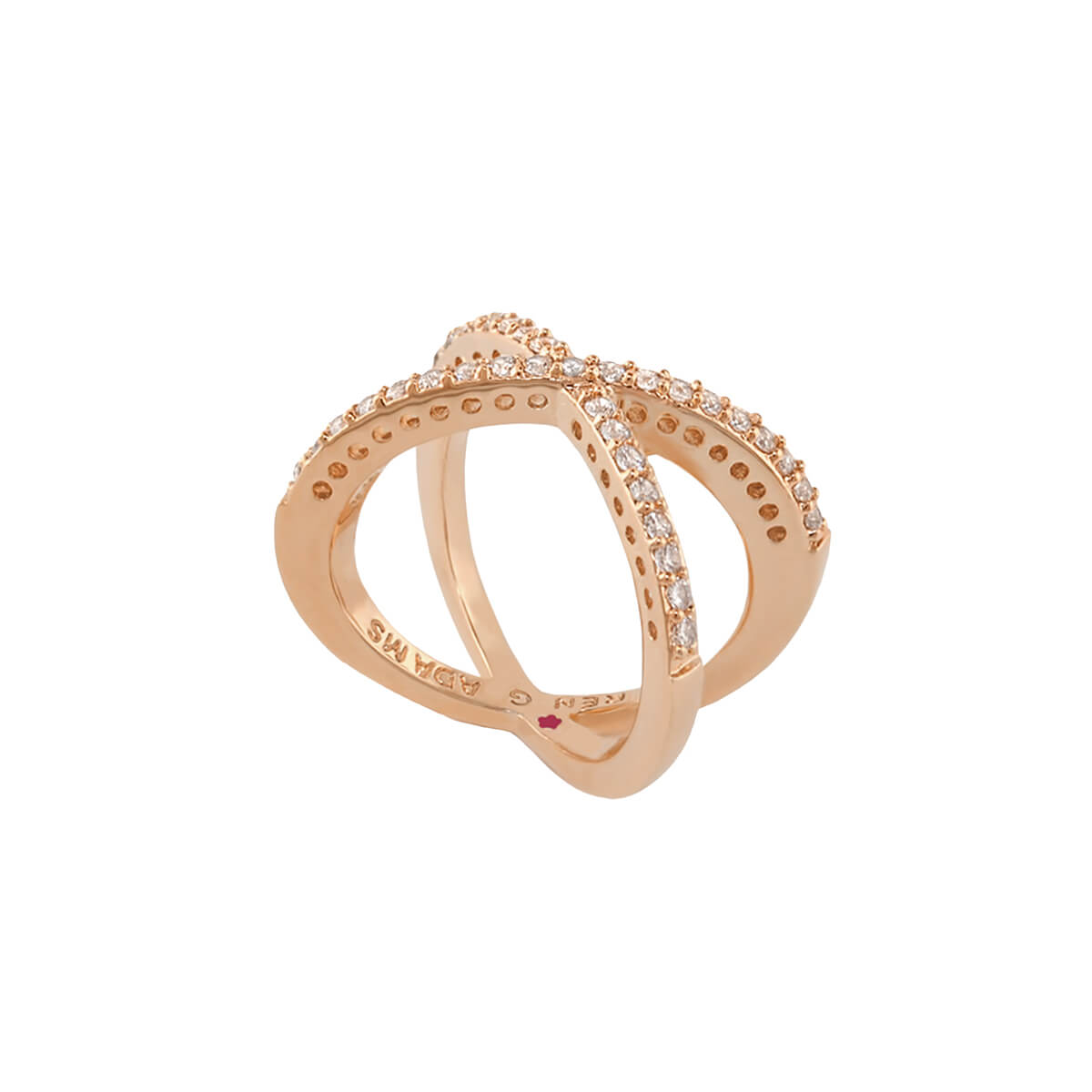 Axis Cocktail Ring by Lauren G Adams, rose-gold ring with 2 intertwined pave-diamond bands on Tampa Home & Garden Store