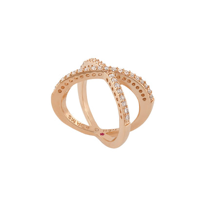 Axis Cocktail Ring by Lauren G Adams, rose-gold ring with 2 intertwined pave-diamond bands on Tampa Home & Garden Store