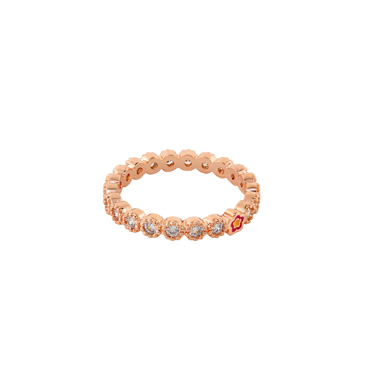 Socialite Stackable Ring by Lauren G Adams, rose gold band with crystals and flower accent on Tampa Home & Garden Store