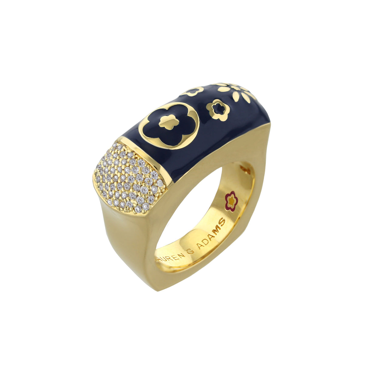 Floral Days Ring cocktail with black enamel florals and pavé diamonds by Lauren G Adams on Tampa Home & Garden Store