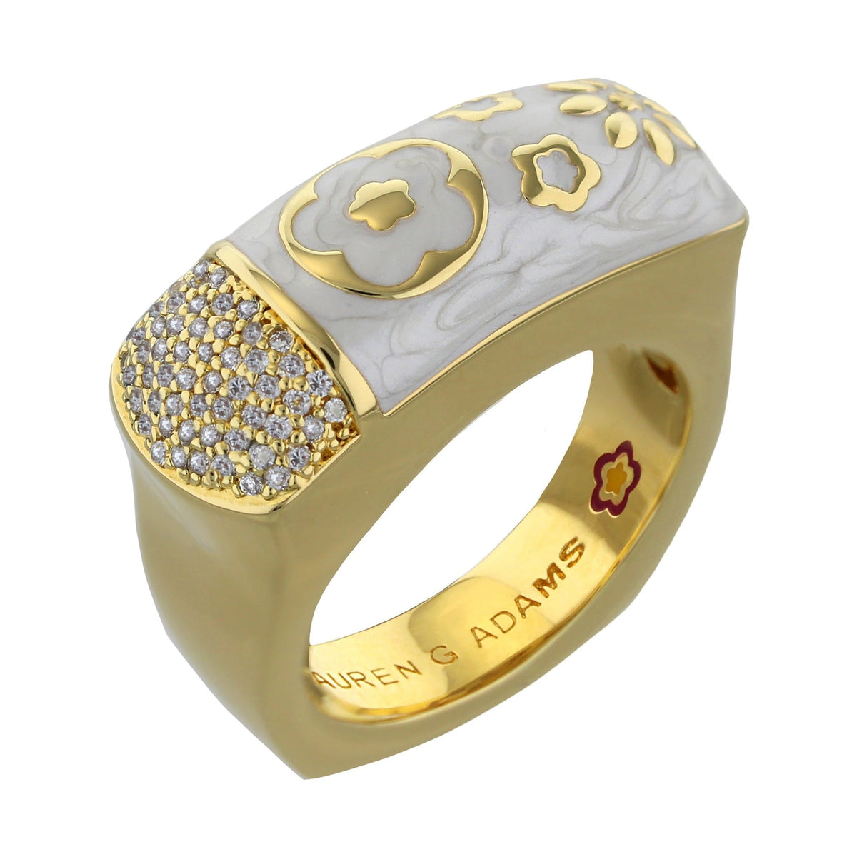 Floral Days Ring cocktail ring with marble band and gold floral inlay Lauren G Adams on Tampa Home & Garden Store